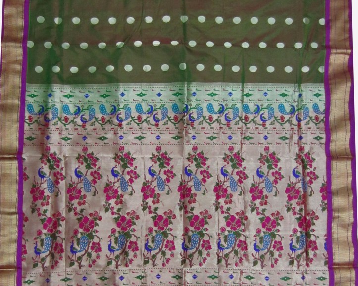 Intricate peacock and vine flower pattern. Multicolour with gradual fading of colours